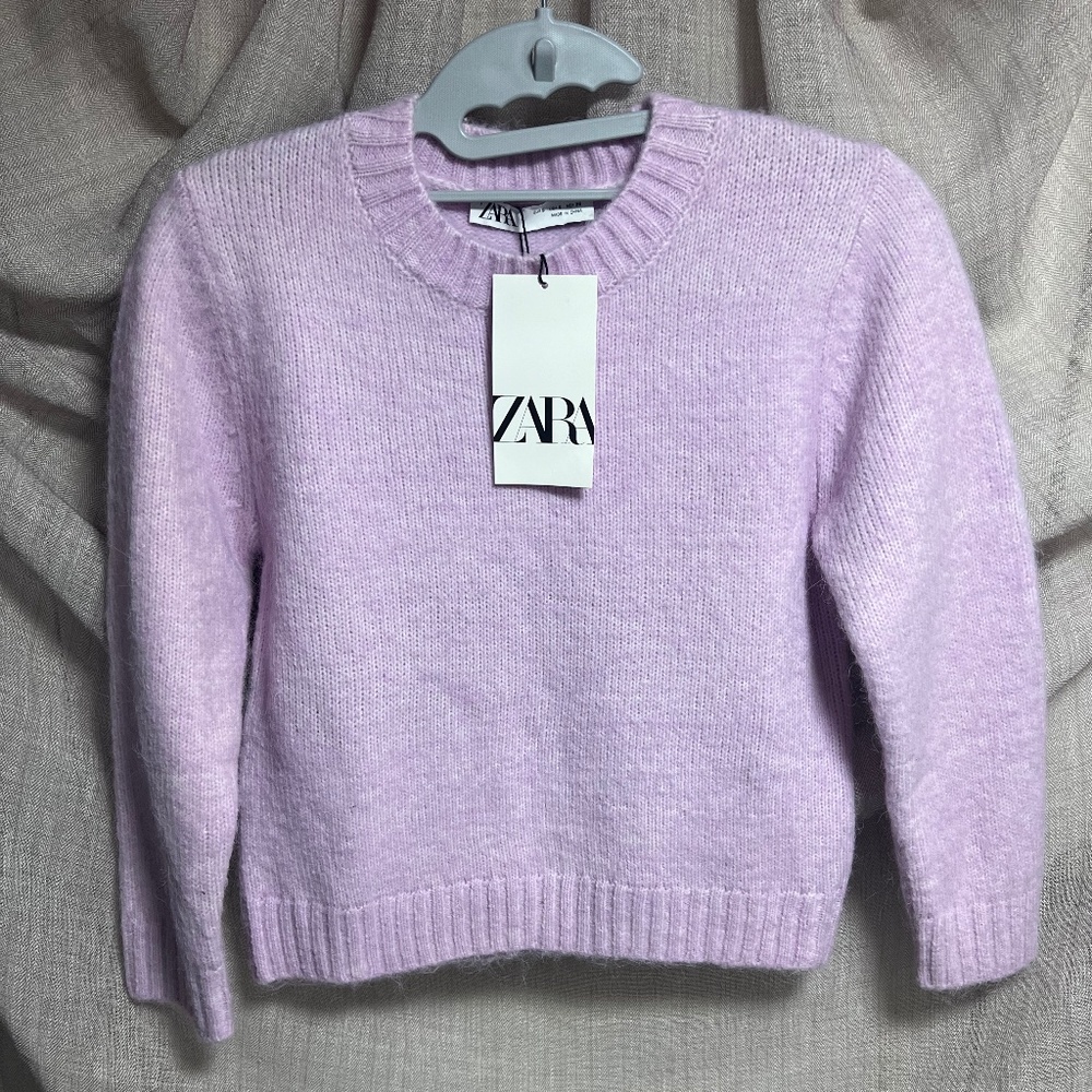 Zara - Crop Fuzzy Wool Blend Sweater - Lavender